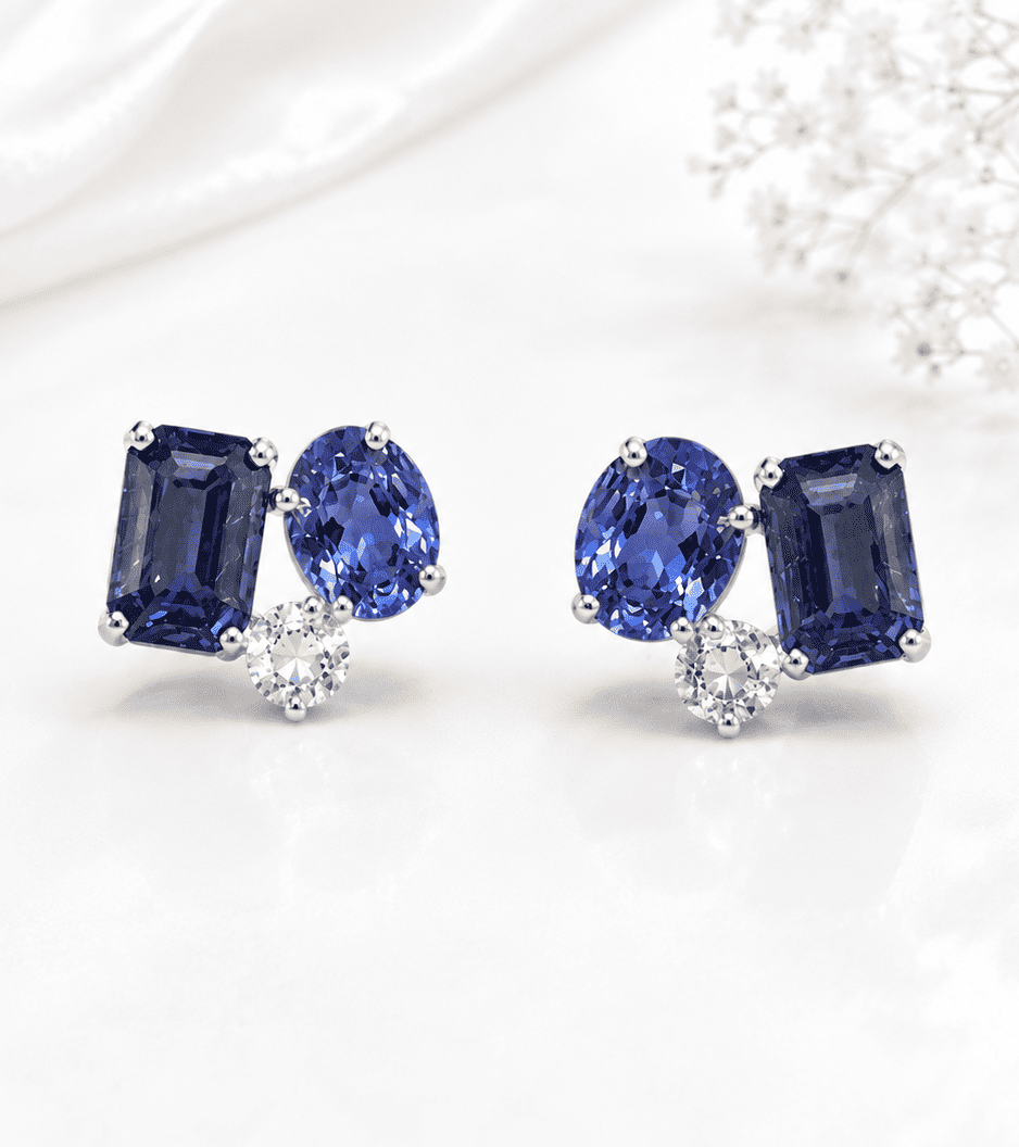 Midnight Tide Sapphire Stud Pair Set