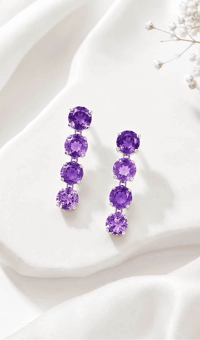 Pendientes colgantes de zafiro "Cascada Violeta"