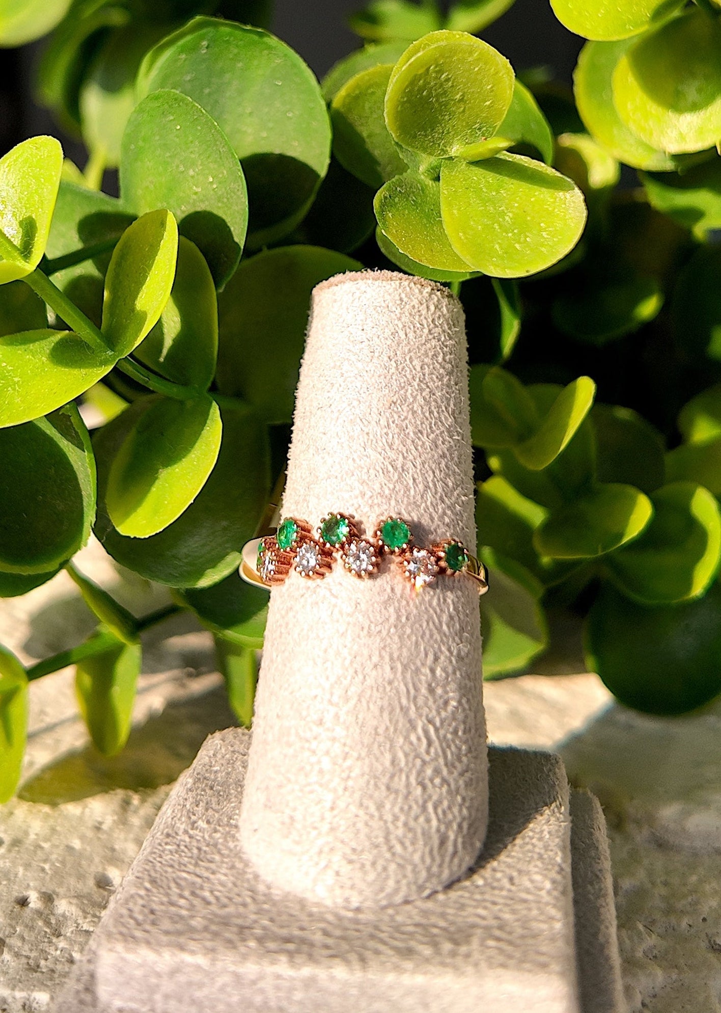 Emerald Diamond ZigZag Band Ring