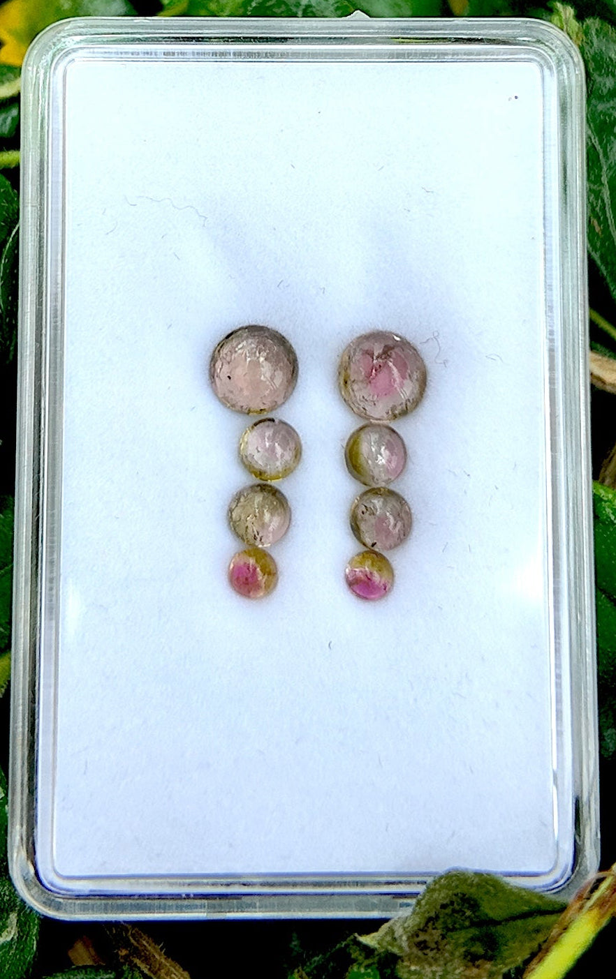 Watermelon Tourmaline Cabochon Graduated Earring Pair Set