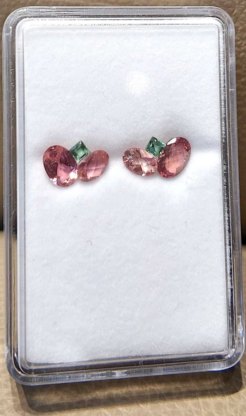 Peach Mint Balance Tourmaline Stud Earring Pair Set
