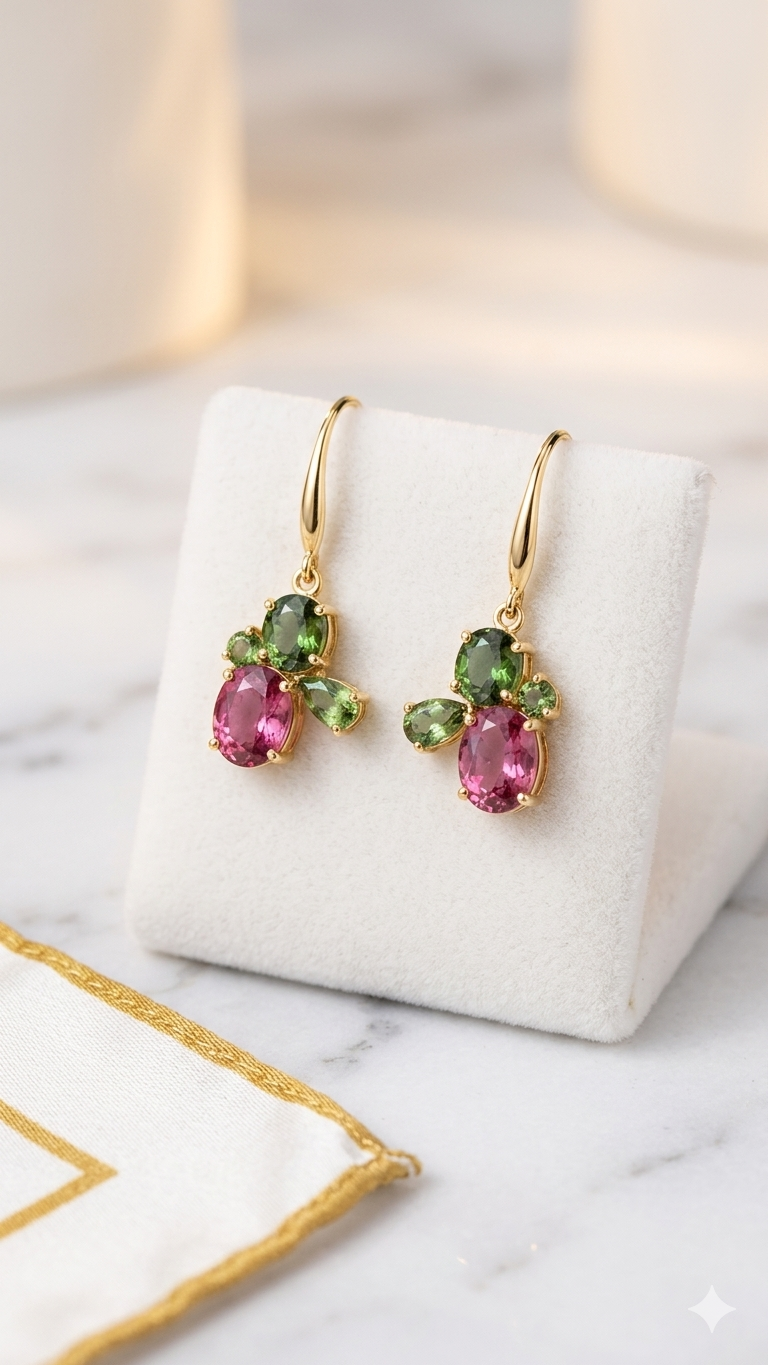 Forest & Fuchsia Tourmaline Stud Earring Pair Set