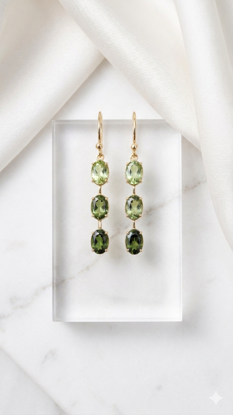 Green Ombre Tourmaline Dangle Earring Pair Set
