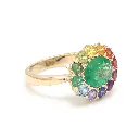 Emerald & Rainbow Sapphire Halo Ring