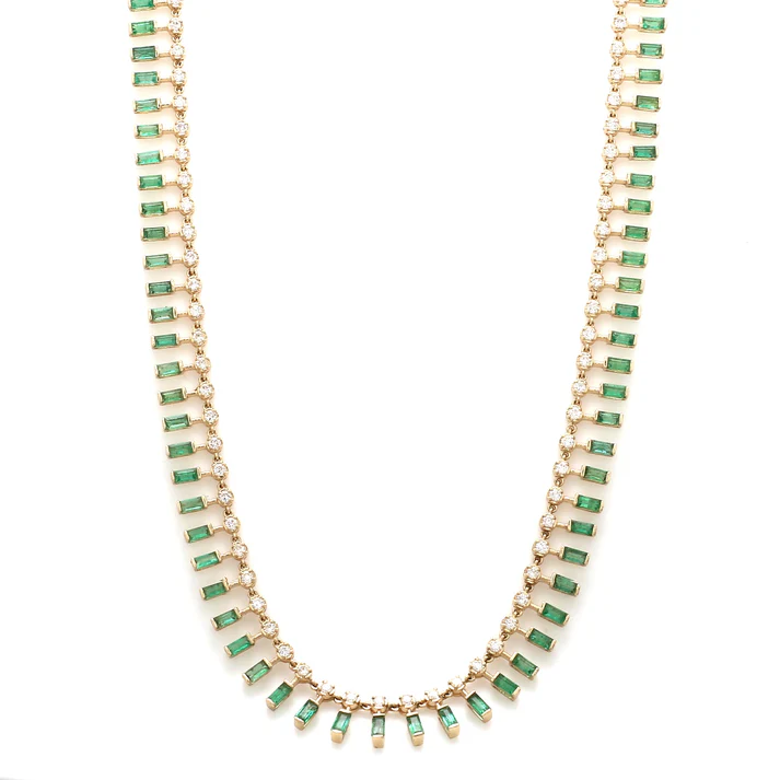 Emerald Baguette Dot and Dash Necklace