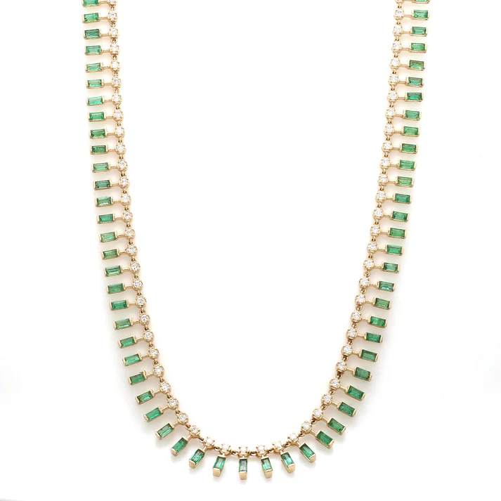 Emerald Baguette Dot and Dash Necklace