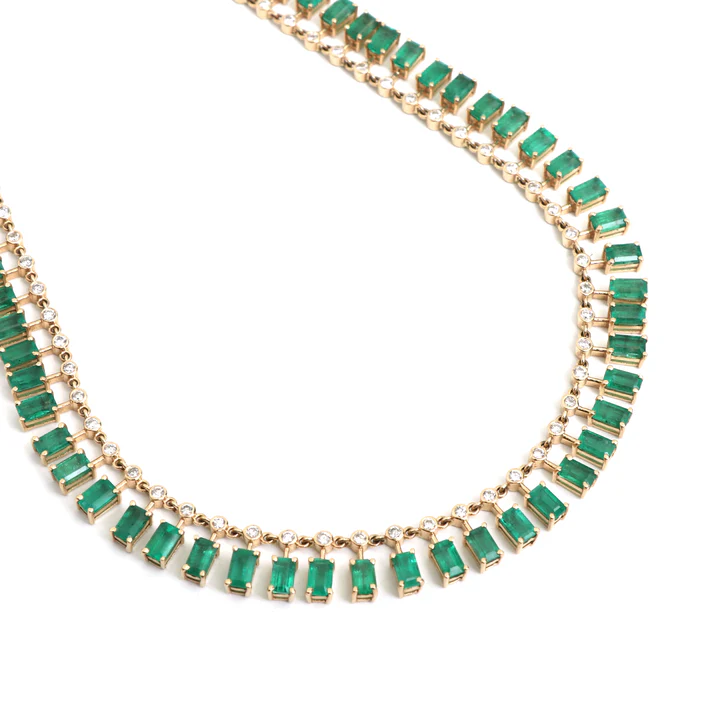 Emerald Baguette Dot and Dash Necklace