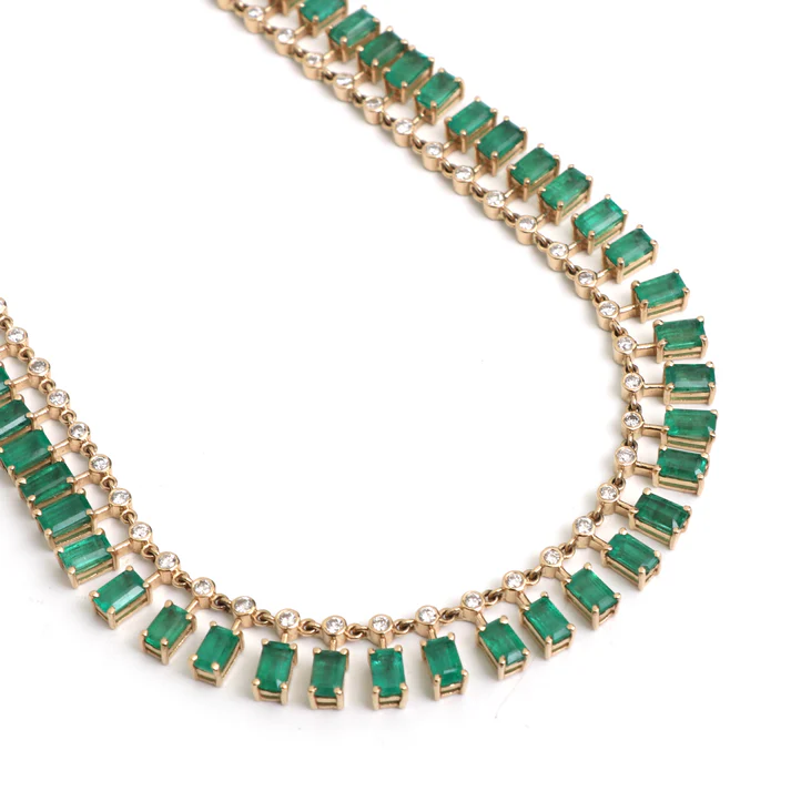 Emerald Baguette Dot and Dash Necklace