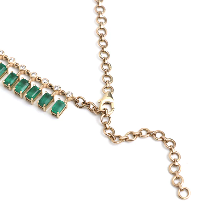 Emerald Baguette Dot and Dash Necklace