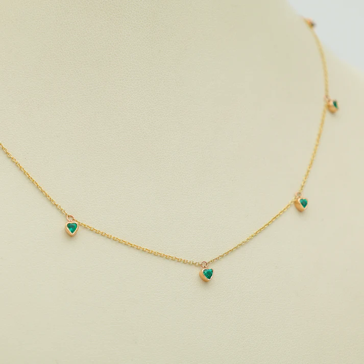 Emerald Bezel Set Heart Shape Chain Necklace