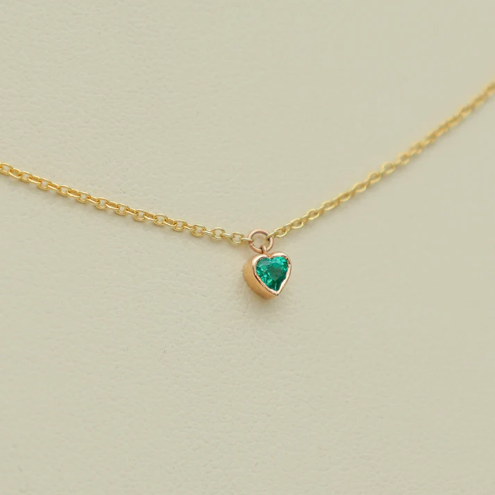 Emerald Bezel Set Heart Shape Chain Necklace