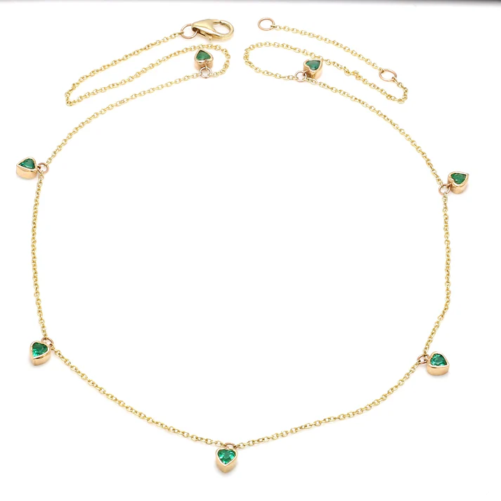 Emerald Bezel Set Heart Shape Chain Necklace