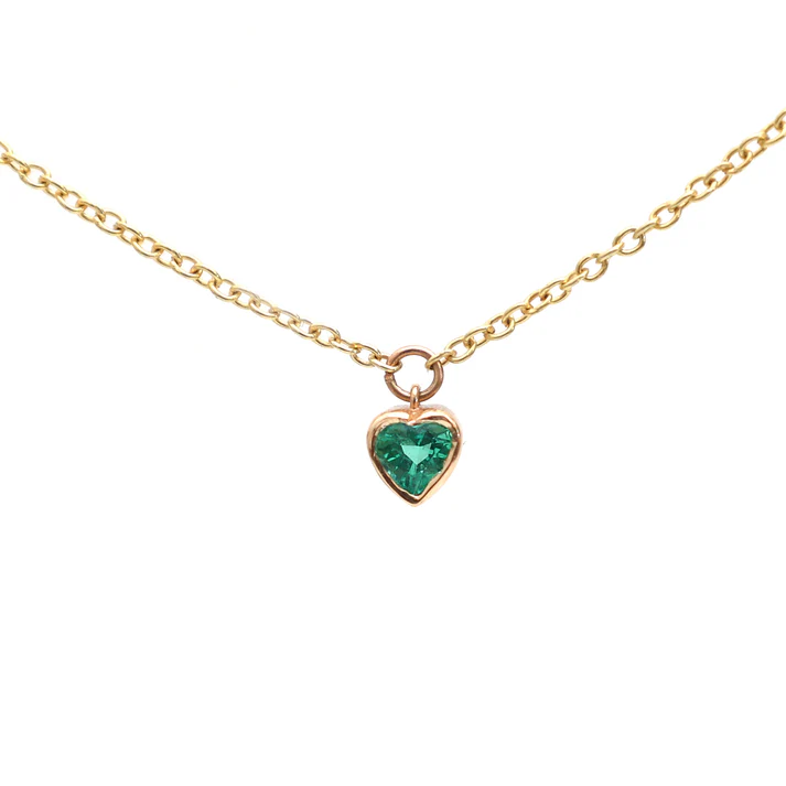 Emerald Bezel Set Heart Shape Chain Necklace