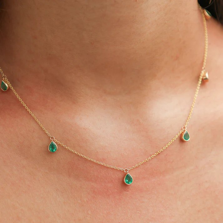 Emerald Bezel Set Pear Shape Chain Necklace