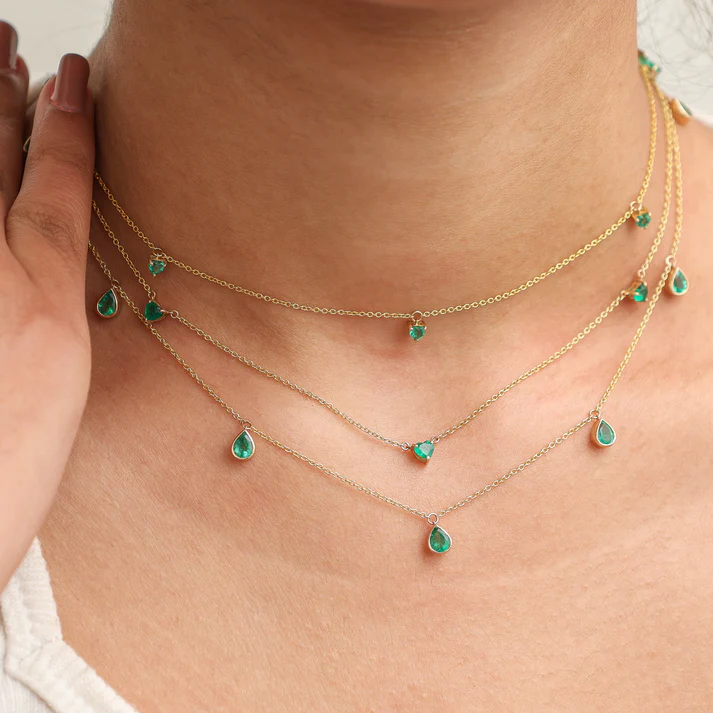 Emerald Bezel Set Pear Shape Chain Necklace