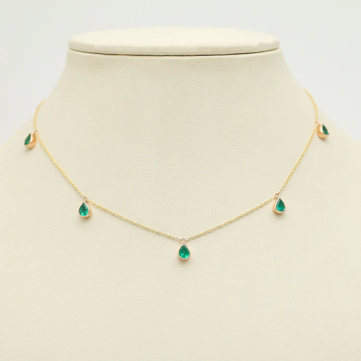 Emerald Bezel Set Pear Shape Chain Necklace