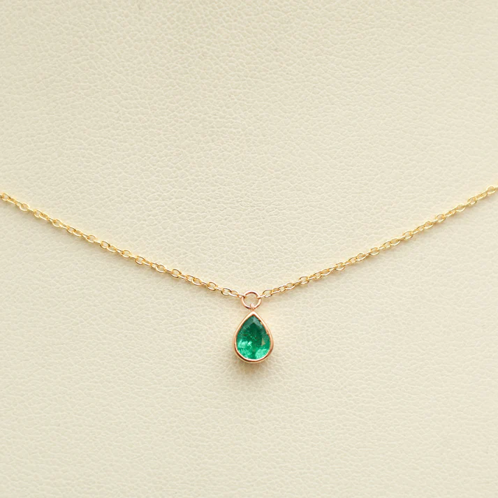 Emerald Bezel Set Pear Shape Chain Necklace