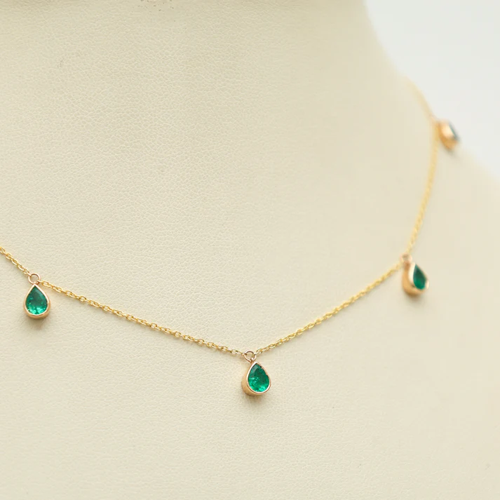 Emerald Bezel Set Pear Shape Chain Necklace