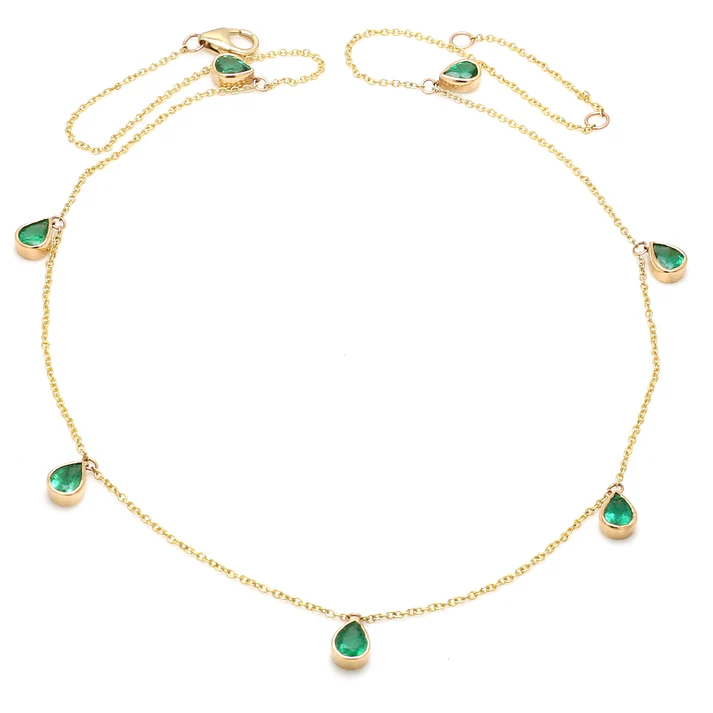 Emerald Bezel Set Pear Shape Chain Necklace