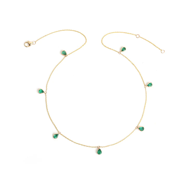 Emerald Bezel Set Pear Shape Chain Necklace