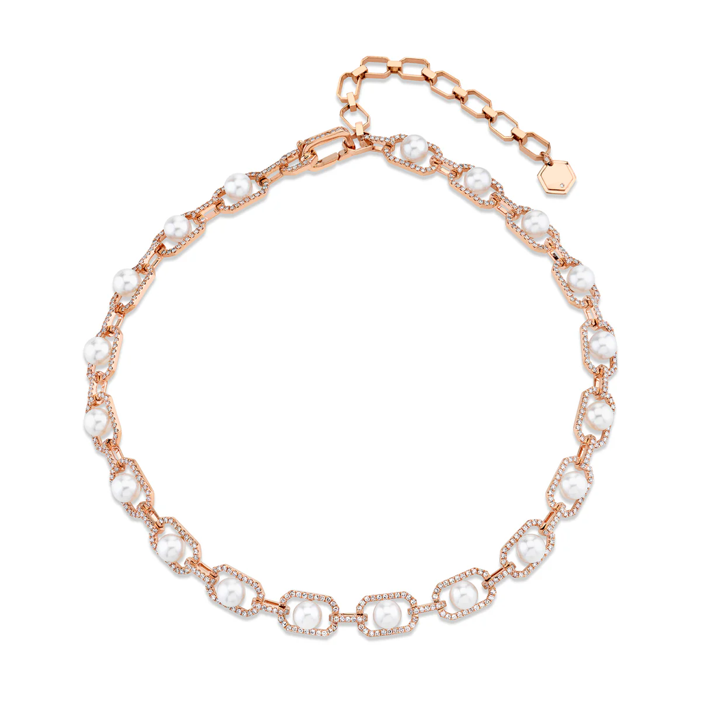 Caged Pearl & Diamond Choker Necklace