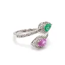 Emerald, Pink Sapphire & Diamond Pear Ring