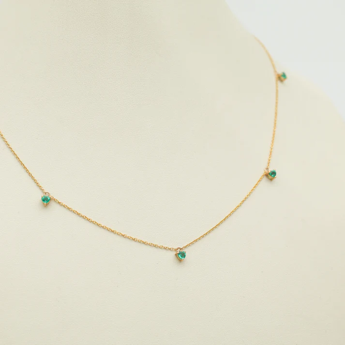 Emerald Prong Set Heart Shape Chain Necklace