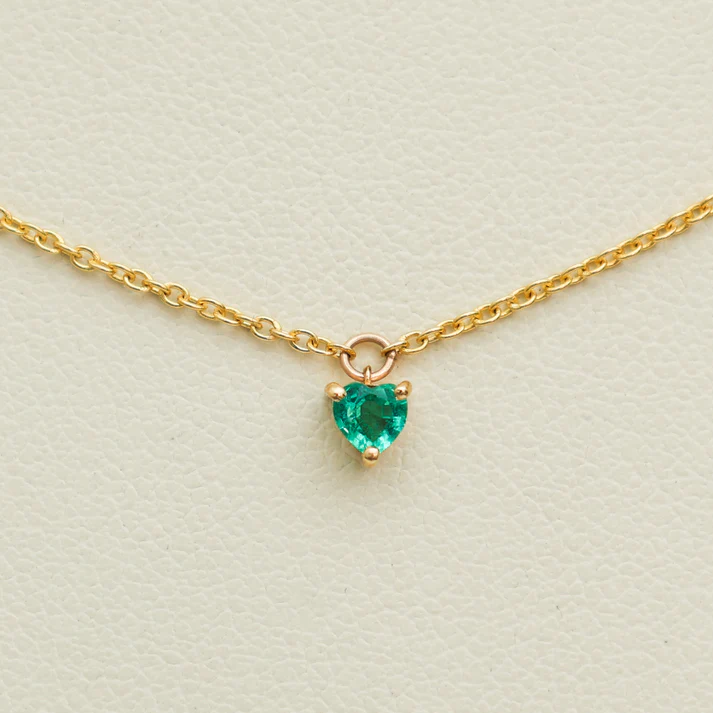 Emerald Prong Set Heart Shape Chain Necklace