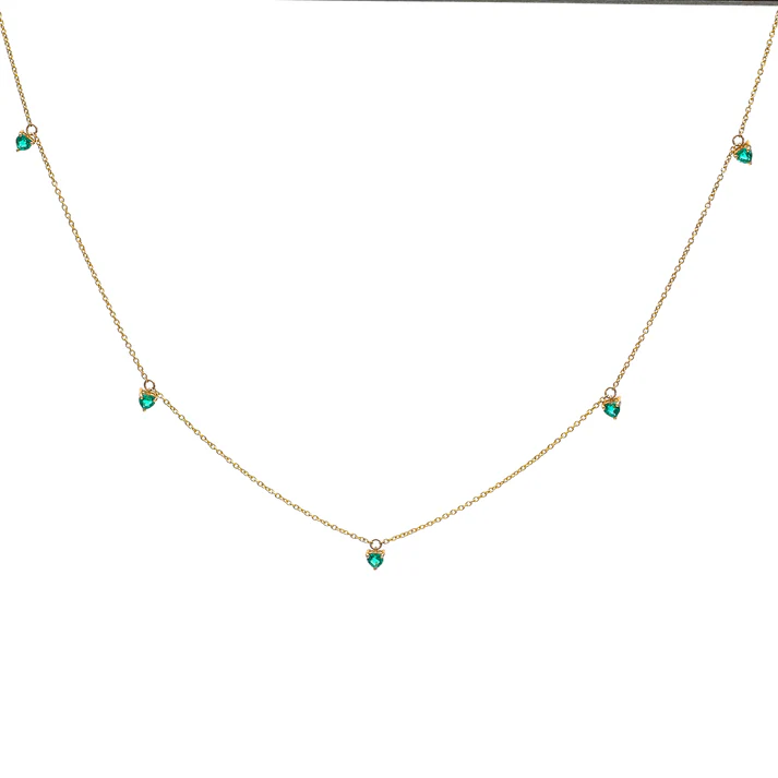 Emerald Prong Set Heart Shape Chain Necklace