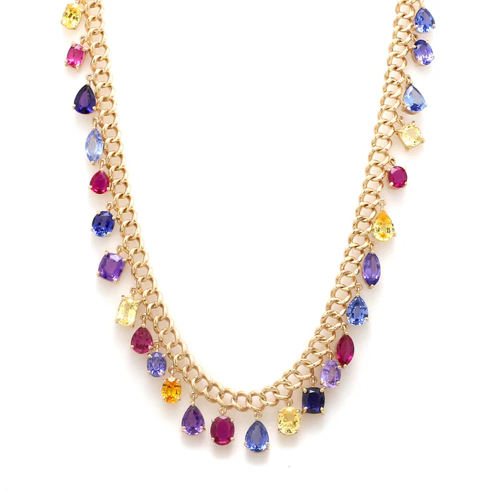 Exotic Sapphire Link Chain Necklace