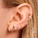 Small Blue Sapphire & Diamond Flower Stud