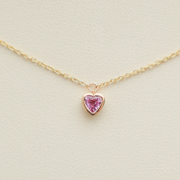 Pink Sapphire Bezel Set Heart Shape Chain Necklace