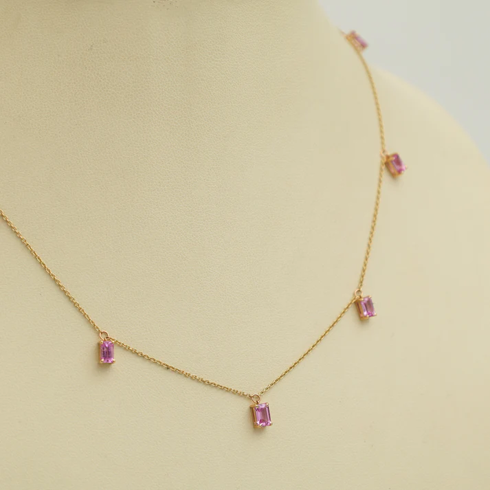 Pink Sapphire Emerald Cut Chain Necklace