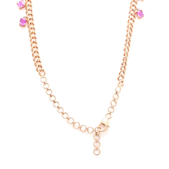 Pink sapphire Mix Shape Link Chain Necklace