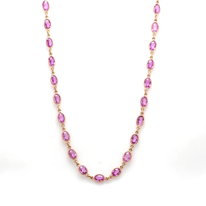 Pink Sapphire Oval Rose Cut Necklace