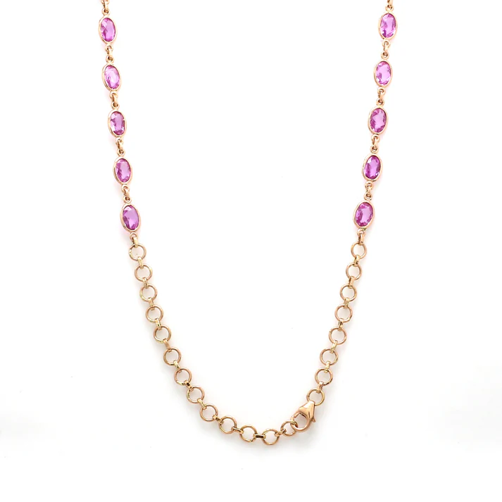 Pink Sapphire Oval Rose Cut Necklace