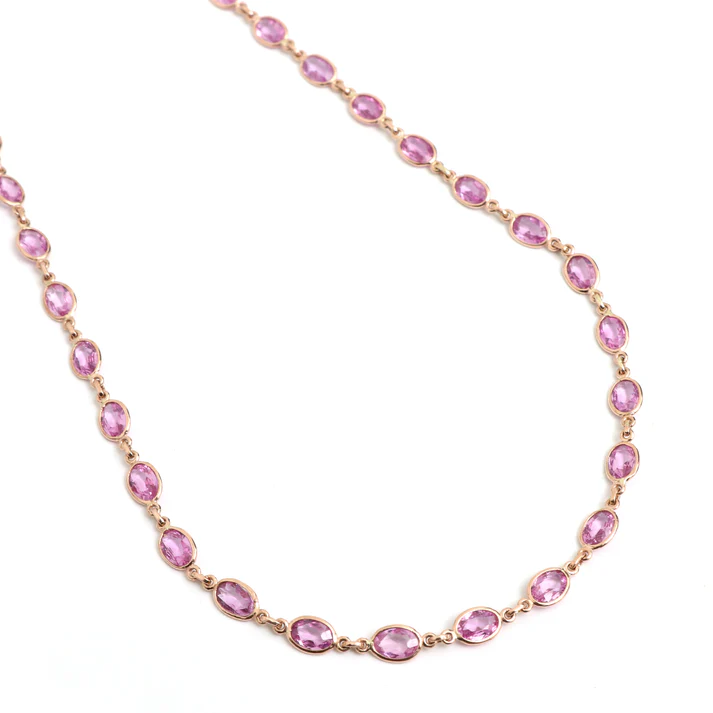 Pink Sapphire Oval Rose Cut Necklace