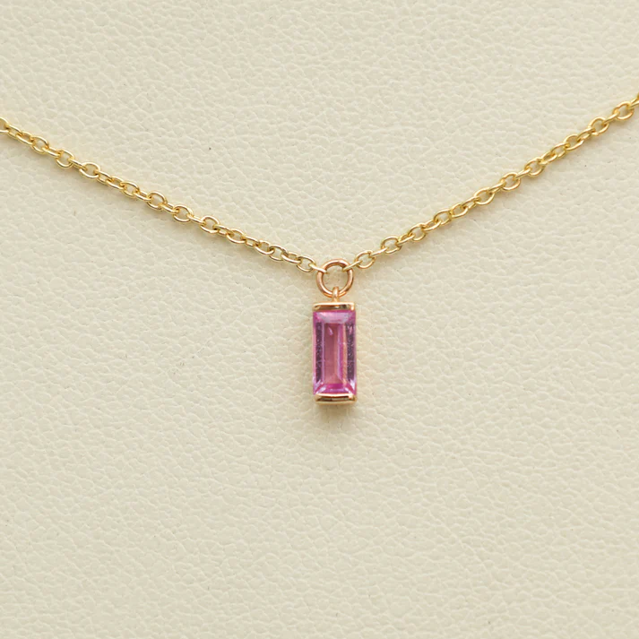 Pink Sapphire Bar Set Baguette Shape Chain Necklace