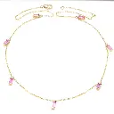 Pink Sapphire Bar Set Baguette Shape Chain Necklace