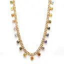 Rainbow Sapphire Bezel Set Heart Link Chain Necklace