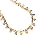 Rainbow Sapphire Bezel Set Heart Link Chain Necklace