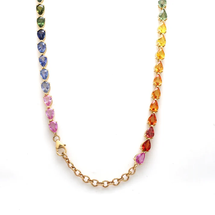 Rainbow Sapphire Big Pear Tennis Necklace