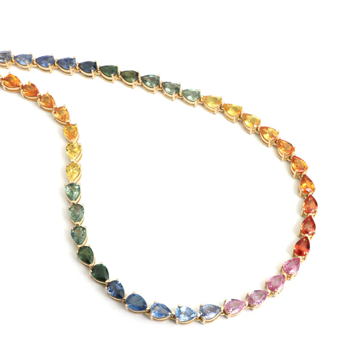 Rainbow Sapphire Big Pear Tennis Necklace