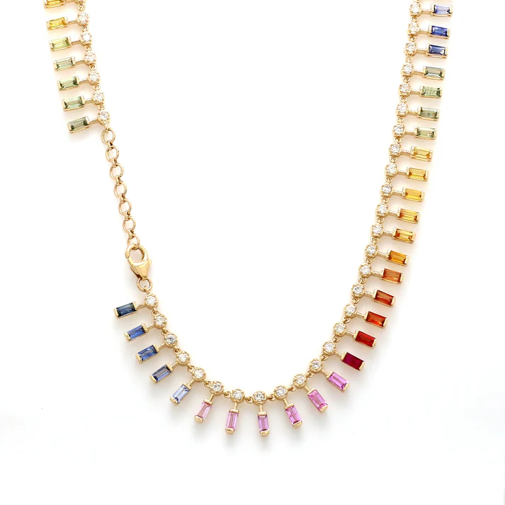 Rainbow Sapphire Dot and Dash Necklace