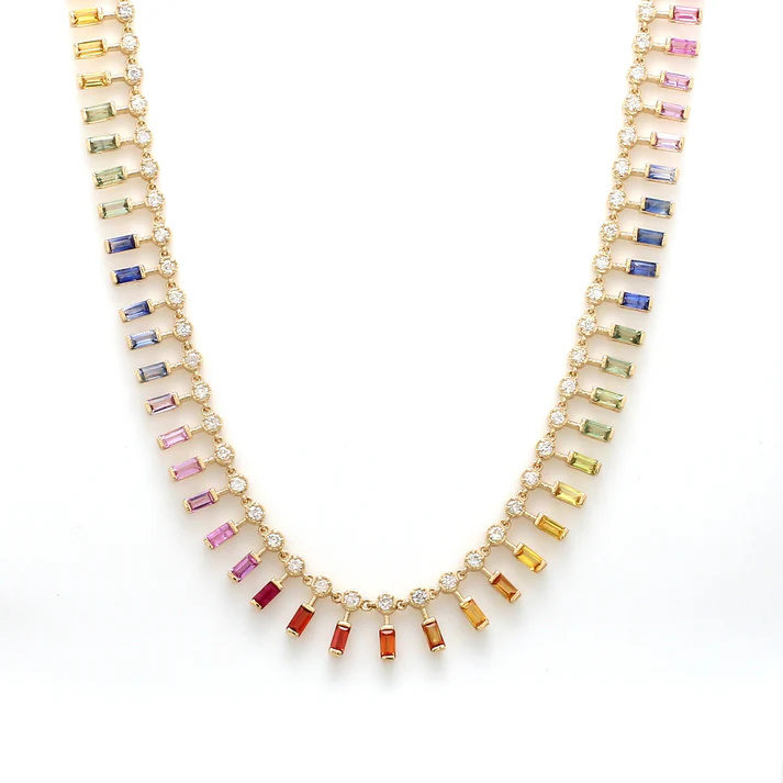 Rainbow Sapphire Dot and Dash Necklace