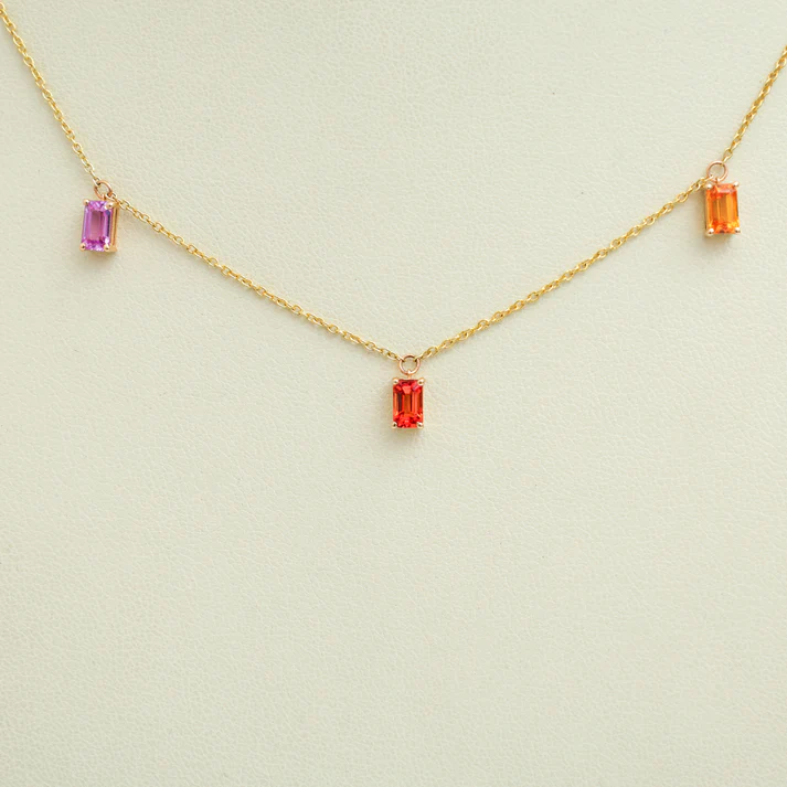 Rainbow Sapphire Emerald Cut Chain Necklace