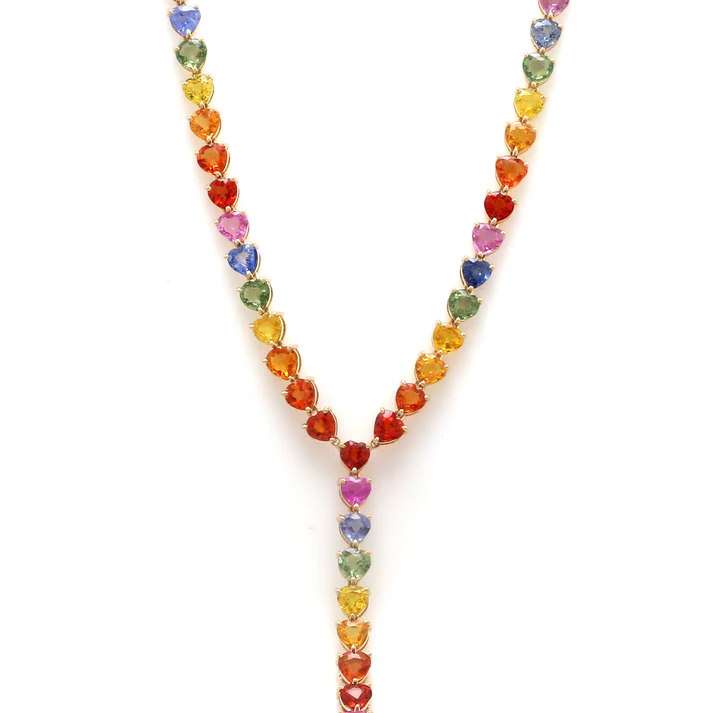 Rainbow Sapphire Heart Y Necklace