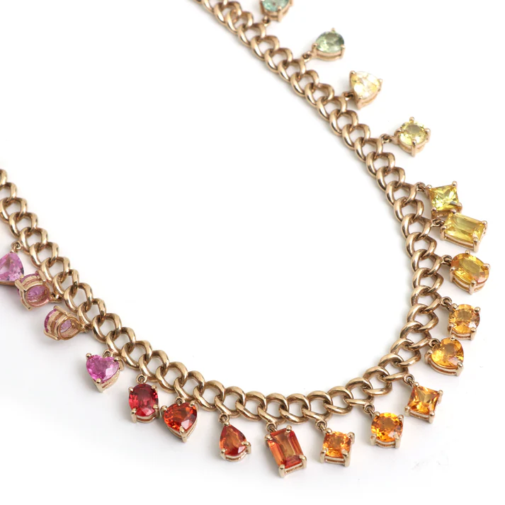 Rainbow Sapphire Mix Shape Link Chain Necklace