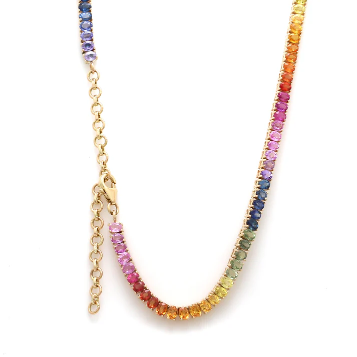 Rainbow Sapphire Oval Tennis Necklace