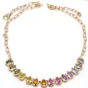 Rainbow Sapphire Pear Prong Set Link Chain Necklace